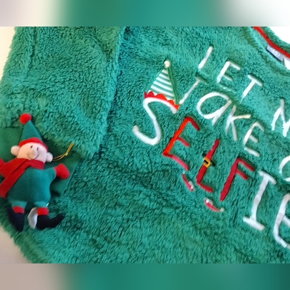 Fuzzy warm Christmas top with elf ornament - Picture 3 of 3